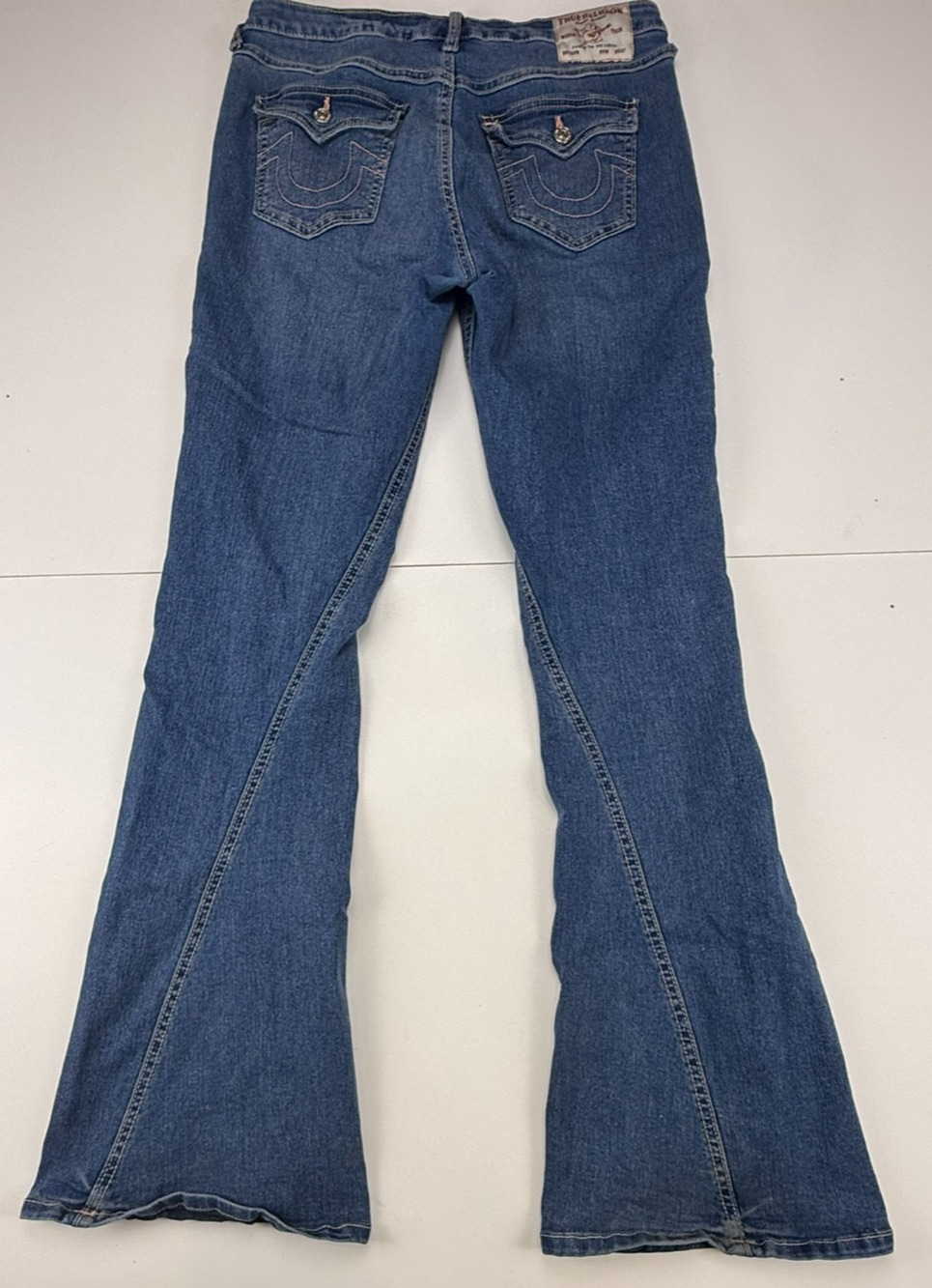 True Religion Joey Jeans Womens 29 Mid Rise Flare Blue Denim Distressed